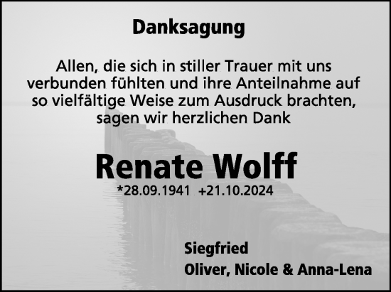 Traueranzeige von Renate Wolff von WochenSpiegel