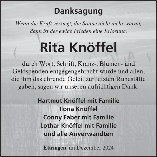 Traueranzeige von Rita Knöffel von WochenSpiegel