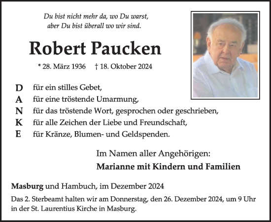 Traueranzeige von Robert Paucken von WochenSpiegel