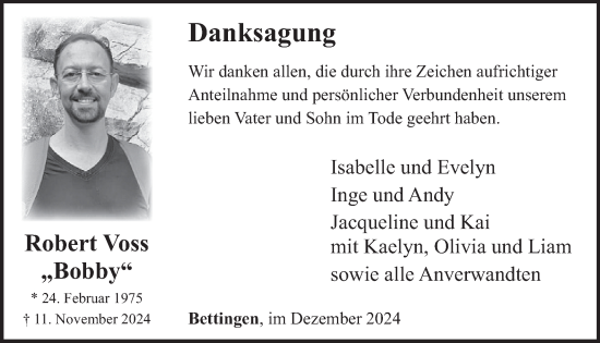 Traueranzeige von Robert Voss von WochenSpiegel