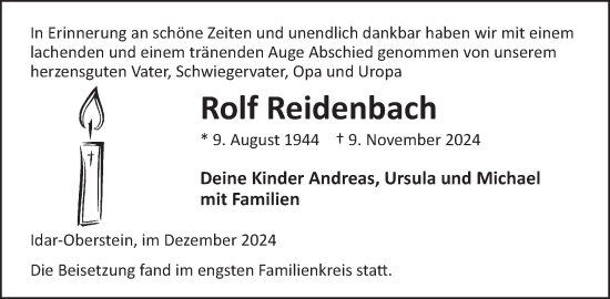 Traueranzeige von Rolf Reidenbach von WochenSpiegel