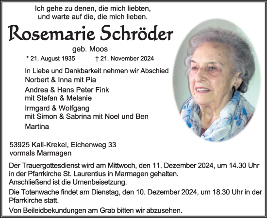 Traueranzeige von Rosemarie Schröder von WochenSpiegel