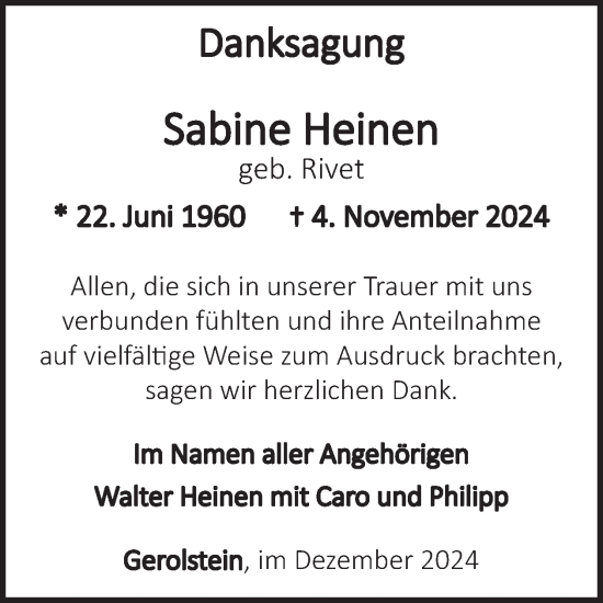 Traueranzeige von Sabine Heinen von WochenSpiegel