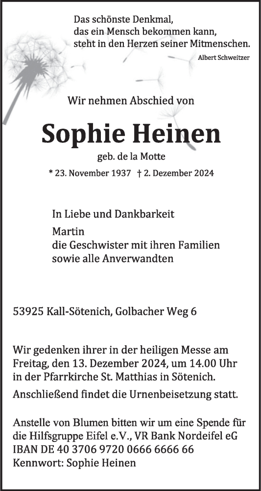 Traueranzeige von Sophie Heinen von WochenSpiegel