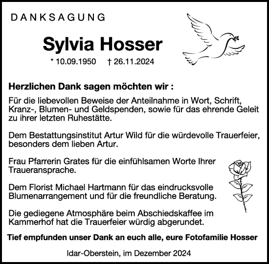 Traueranzeige von Sylvia Hosser von WochenSpiegel