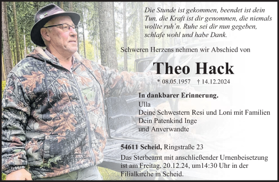 Traueranzeige von Theo Hack von WochenSpiegel