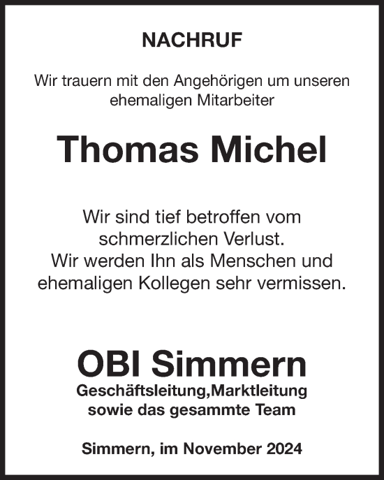 Traueranzeige von Thomas Michel von WochenSpiegel