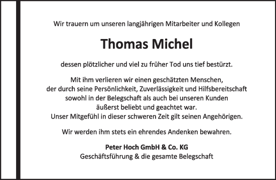 Traueranzeige von Thomas Michel von WochenSpiegel