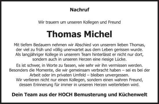 Traueranzeige von Thomas Michel von WochenSpiegel