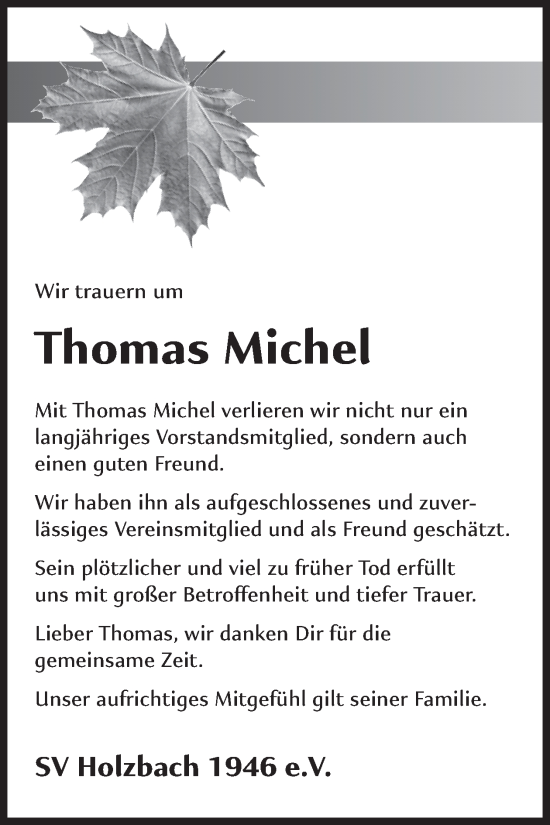 Traueranzeige von Thomas Michel von WochenSpiegel