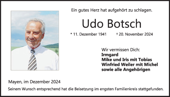 Traueranzeige von Udo Botsch von WochenSpiegel