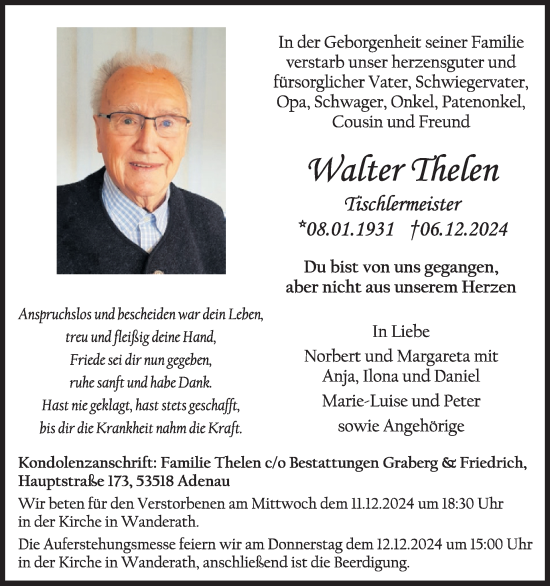 Traueranzeige von Walter Thelen von WochenSpiegel