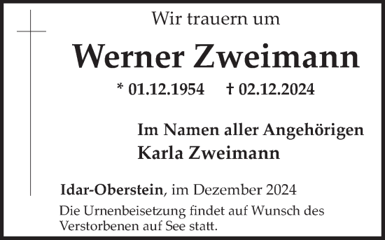 Traueranzeige von Werner Zweimann von WochenSpiegel