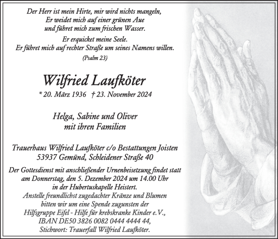 Traueranzeige von Wilfried Laufköter von WochenSpiegel