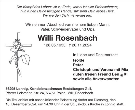 Traueranzeige von Willi Rosenbach von WochenSpiegel