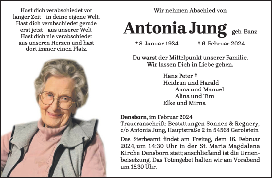 Traueranzeige von Antonia Jung von WochenSpiegel