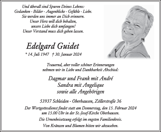 Traueranzeige von Edelgard Guidet von WochenSpiegel