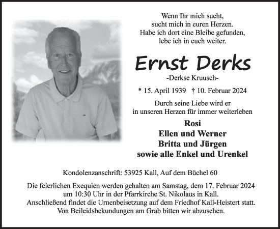 Traueranzeige von Ernst Derks von WochenSpiegel