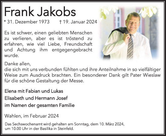 Traueranzeige von Frank Jakobs von WochenSpiegel