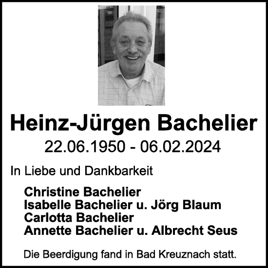 Traueranzeige von Heinz-Jürgen Bachelier von WochenSpiegel