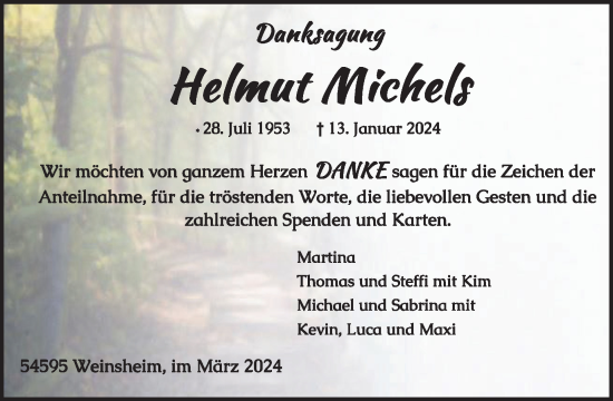 Traueranzeige von Helmut Michels von WochenSpiegel