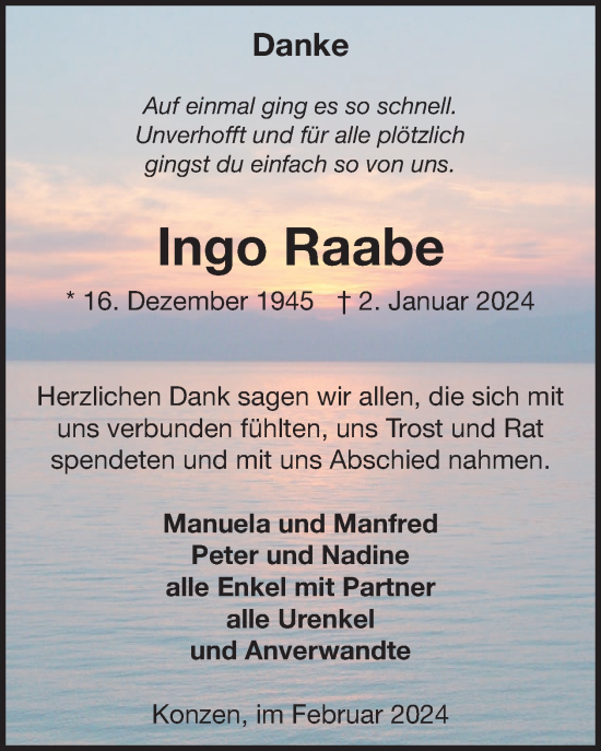 Traueranzeige von Ingo Raabe von WochenSpiegel