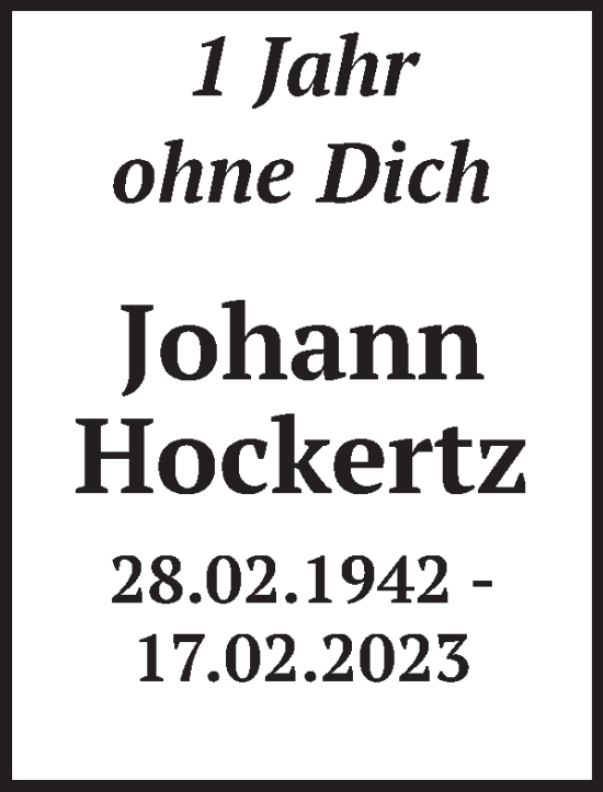 Traueranzeige von Johann Hockertz von WochenSpiegel