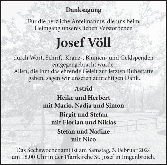 Traueranzeige von Josef Völl von WochenSpiegel