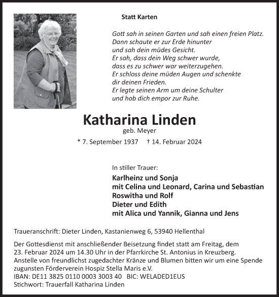 Traueranzeige von Katharina Linden von WochenSpiegel