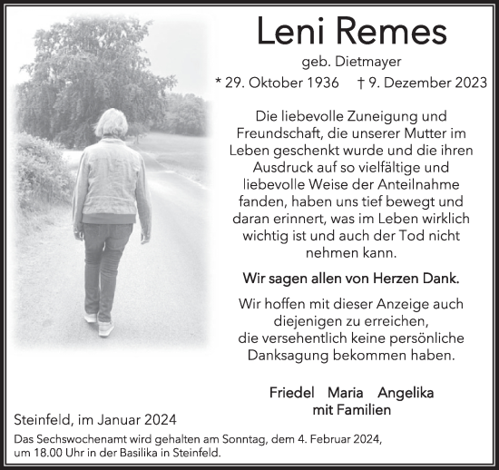 Traueranzeige von Leni Remes von WochenSpiegel