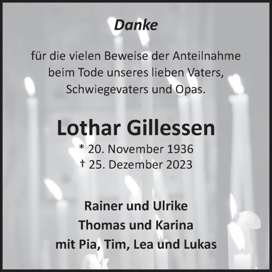 Traueranzeige von Lothar Gillessen von WochenSpiegel