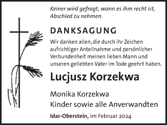 Traueranzeige von Lucjusz Korzekwa von WochenSpiegel