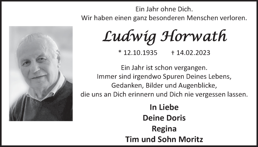  Traueranzeige für Ludwig Horwath vom 10.02.2024 aus WochenSpiegel