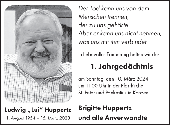 Traueranzeige von Ludwig Huppertz von WochenSpiegel