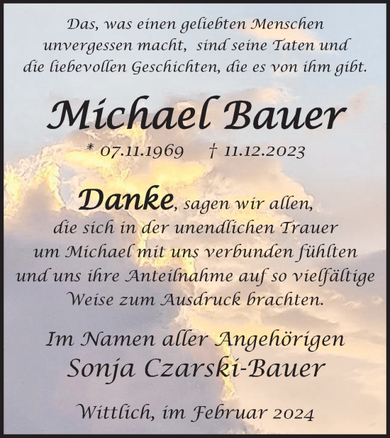 Traueranzeige von Michael Bauer von WochenSpiegel