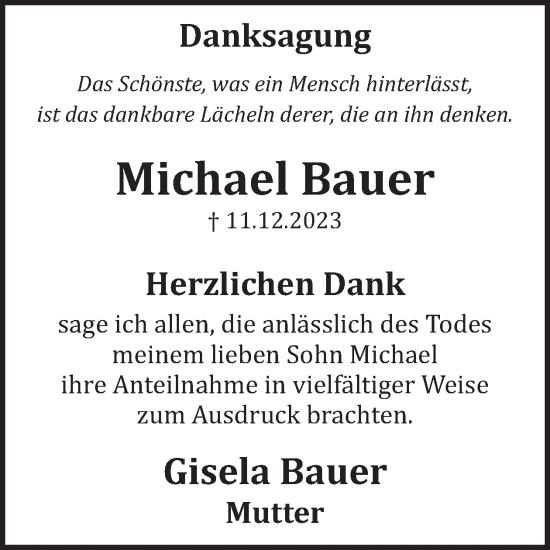 Traueranzeige von Michael Bauer von WochenSpiegel