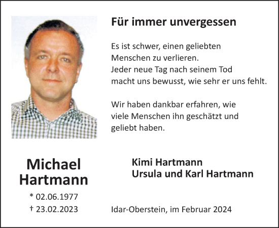 Traueranzeige von Michael Hartmann von WochenSpiegel