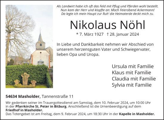 Traueranzeige von Nikolaus Nöhl von WochenSpiegel