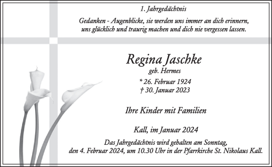 Traueranzeige von Regina Jaschke von WochenSpiegel