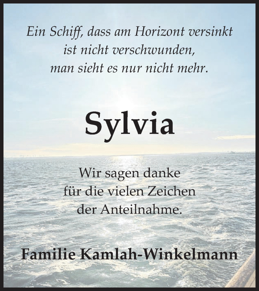  Traueranzeige für Sylvia  vom 09.02.2024 aus WochenSpiegel