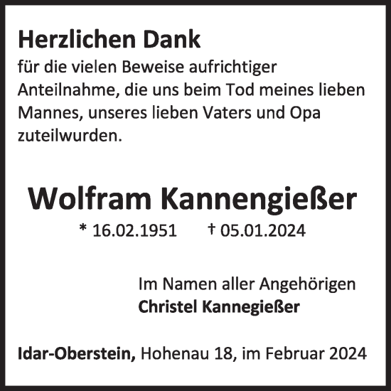 Traueranzeige von Wolfram Kannengießer von WochenSpiegel