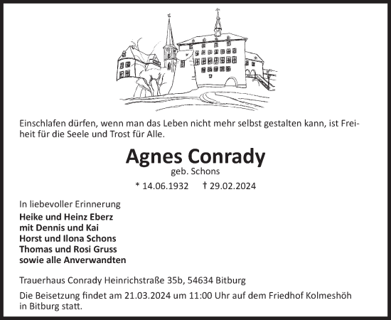 Traueranzeige von Agnes Conrady von WochenSpiegel