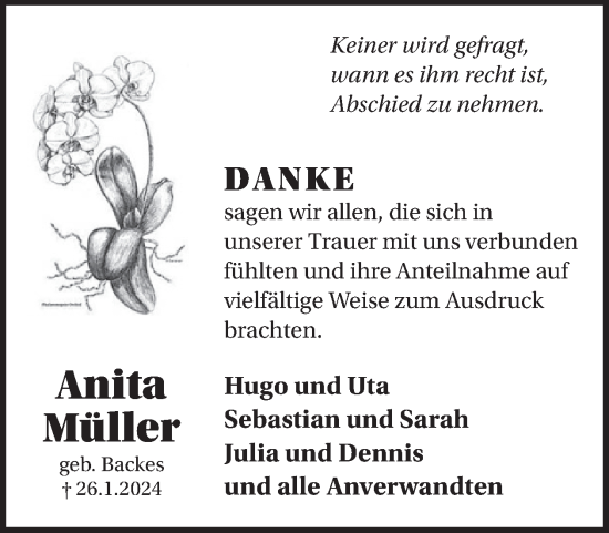 Traueranzeige von Anita Müller von WochenSpiegel