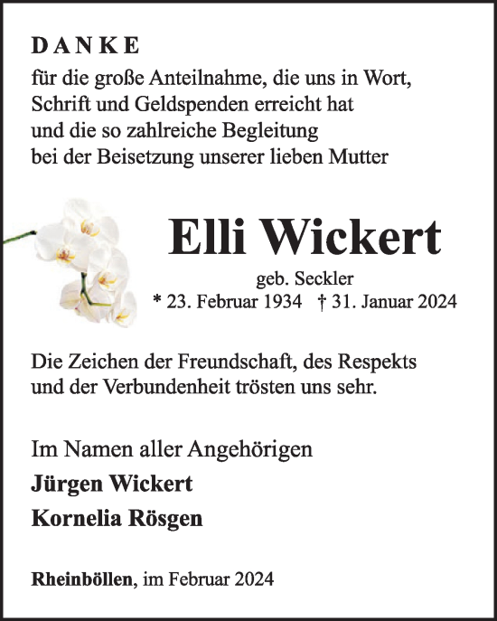 Traueranzeige von Elli Wickert von WochenSpiegel