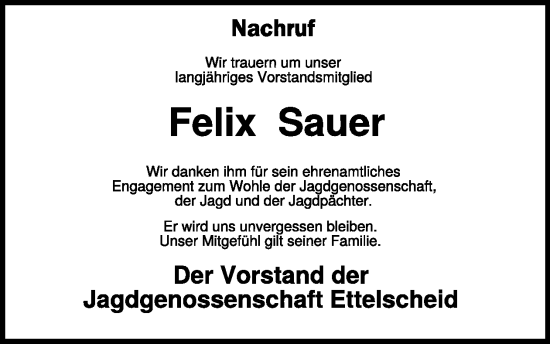 Traueranzeige von Felix Sauer von WochenSpiegel