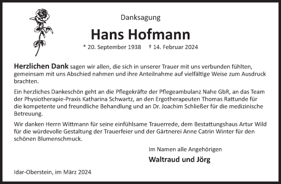 Traueranzeige von Hans Hofmann von WochenSpiegel