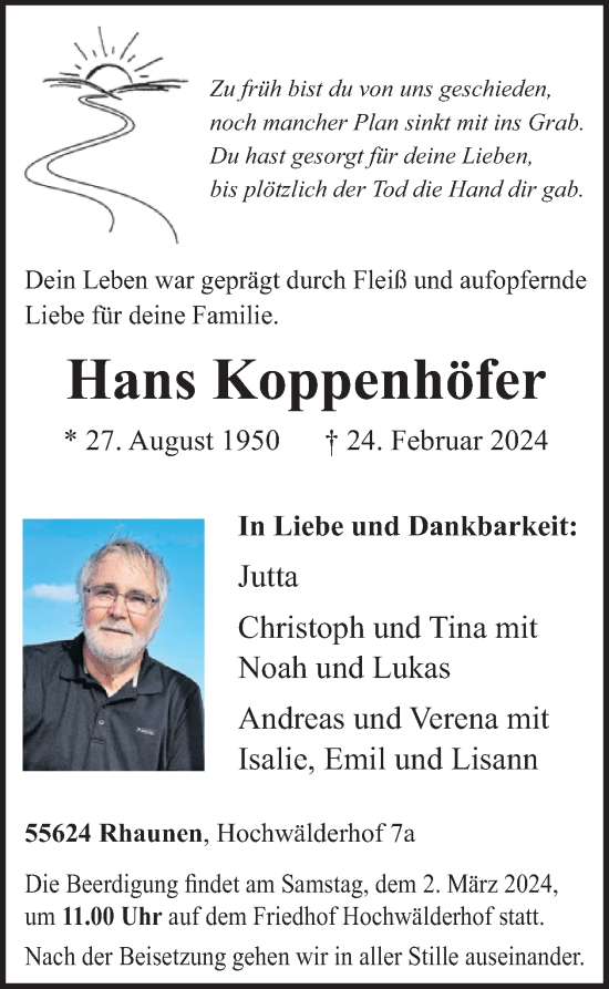 Traueranzeige von Hans Koppenhöfer von WochenSpiegel