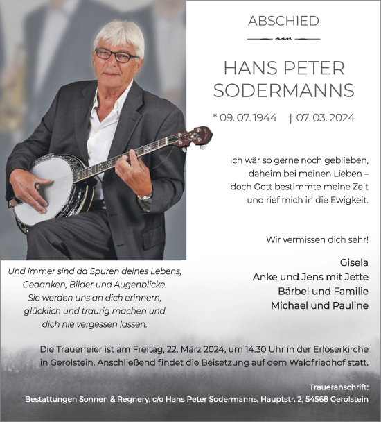 Traueranzeige von Hans Peter Sodermanns von WochenSpiegel
