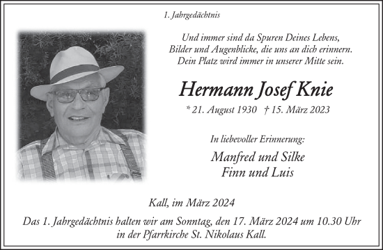 Traueranzeige von Hermann Josef Knie von WochenSpiegel