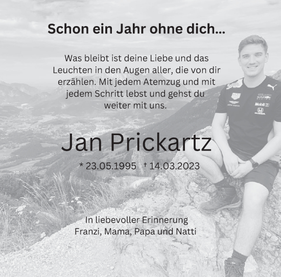 Traueranzeige von Jan Prickartz von WochenSpiegel